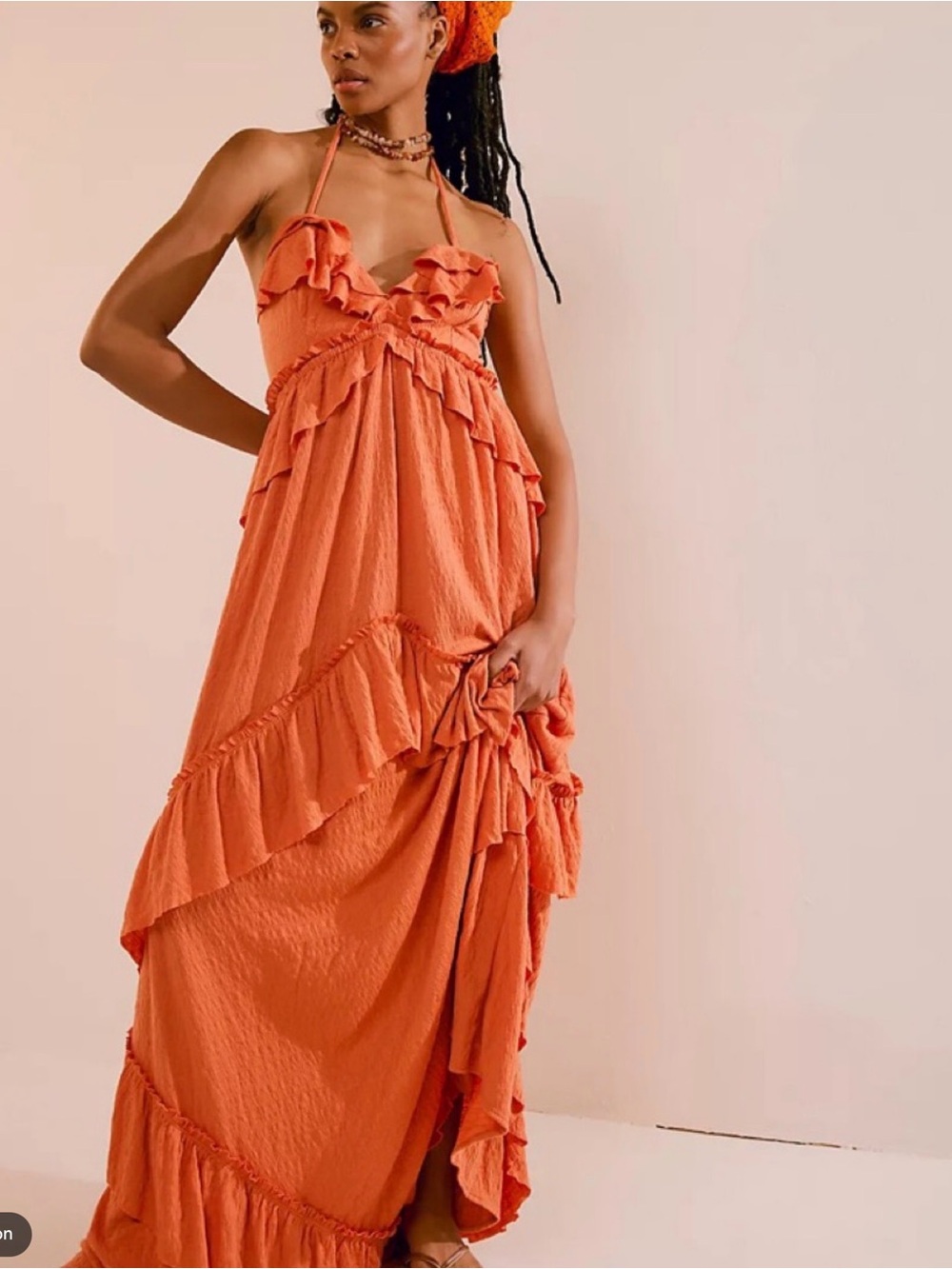 Free People Santa Luz Maxi Dress Terracotta Ruffled Halter